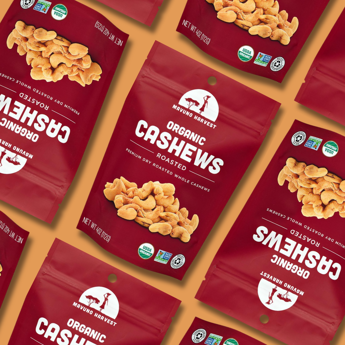 Mavuno roasted cashew package and cashews