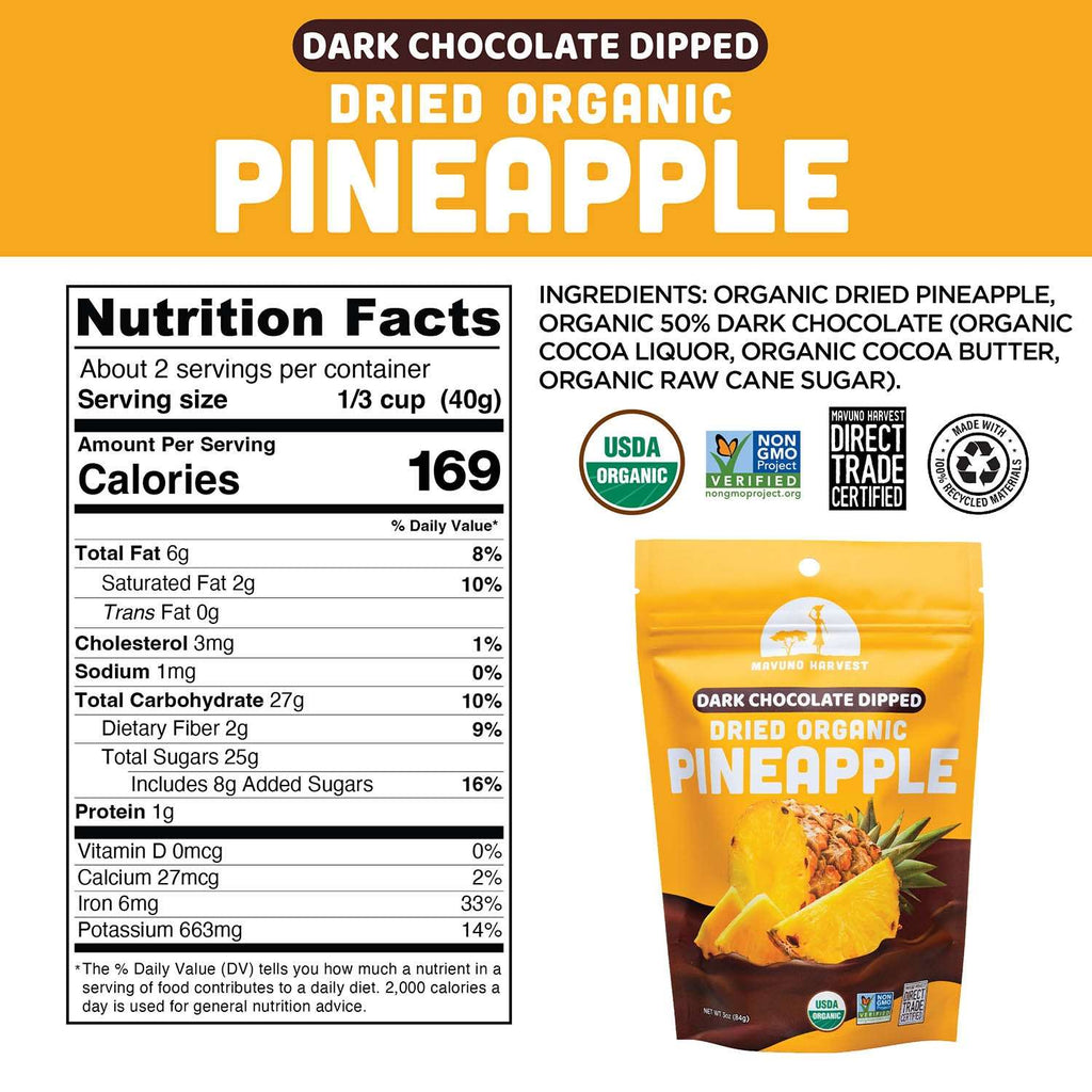 Organic Dried Pineapple Dipped in Dark Chocolate