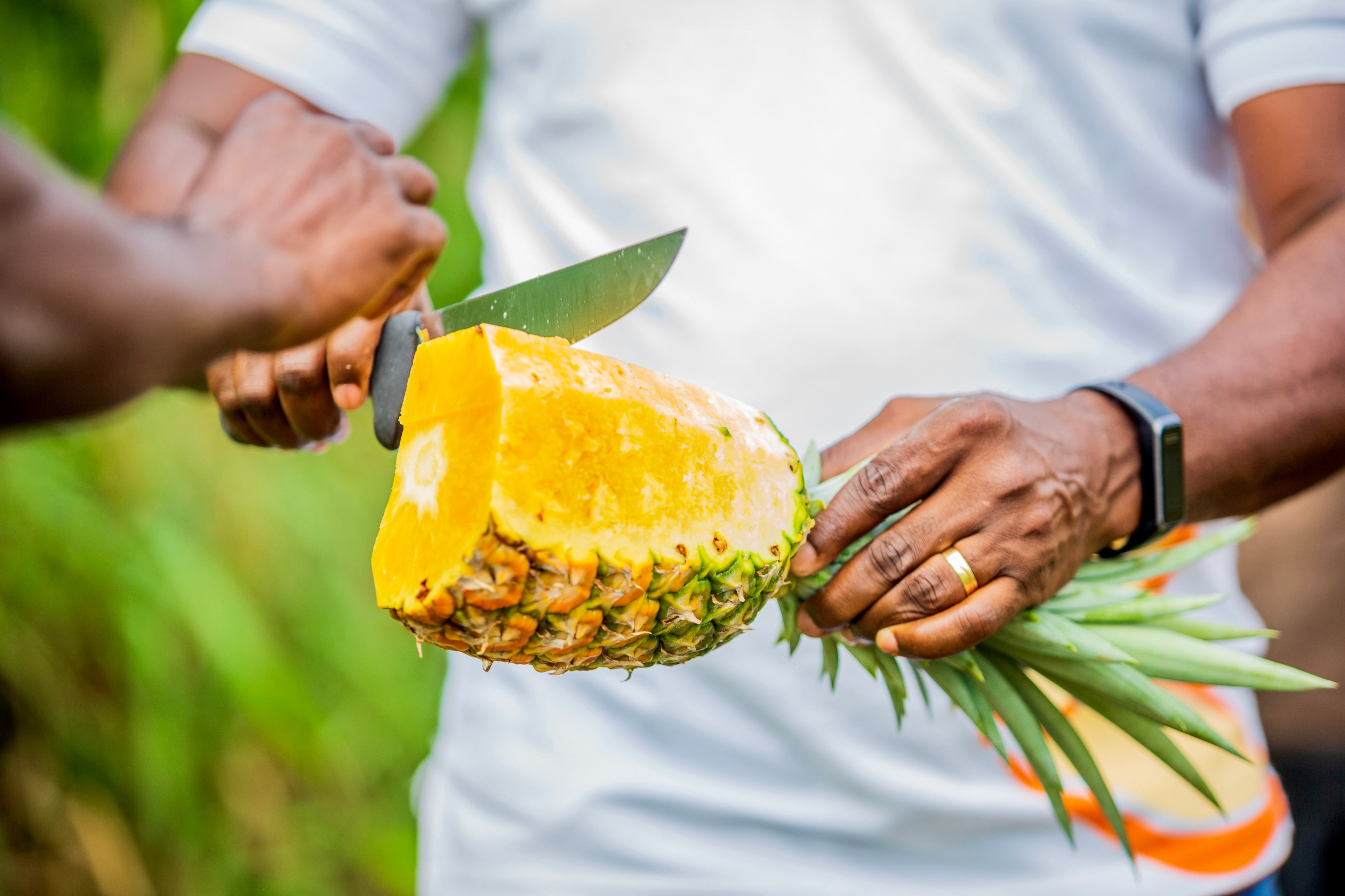 Fresh pineapple prepared by hand