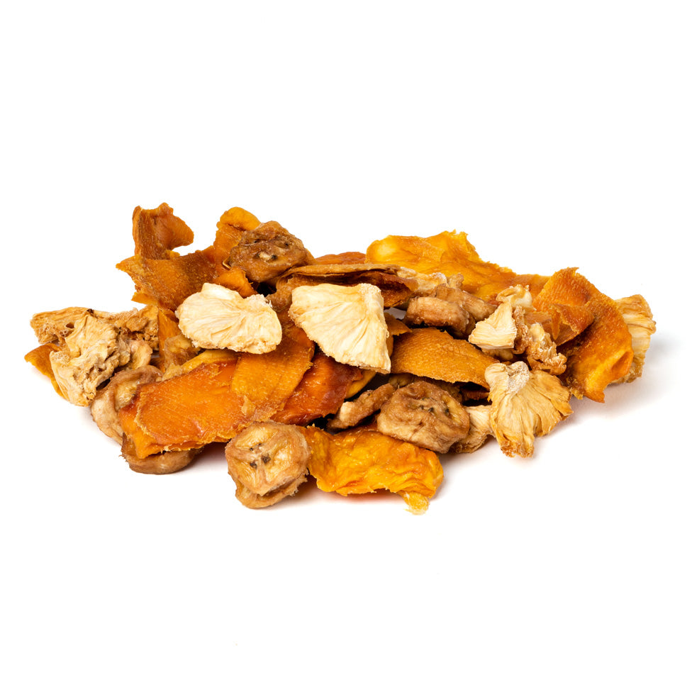 Organic dried mango, pineapple and banana pieces in Mavuno Tropical Mix
