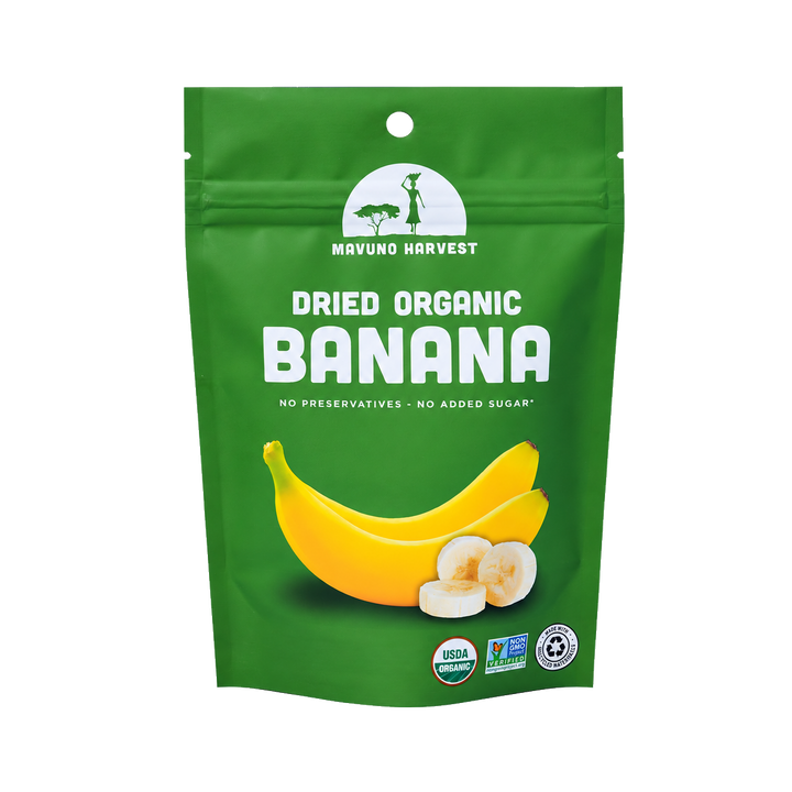 Organic Dried Banana pouch, universal artwork without net-weight print
