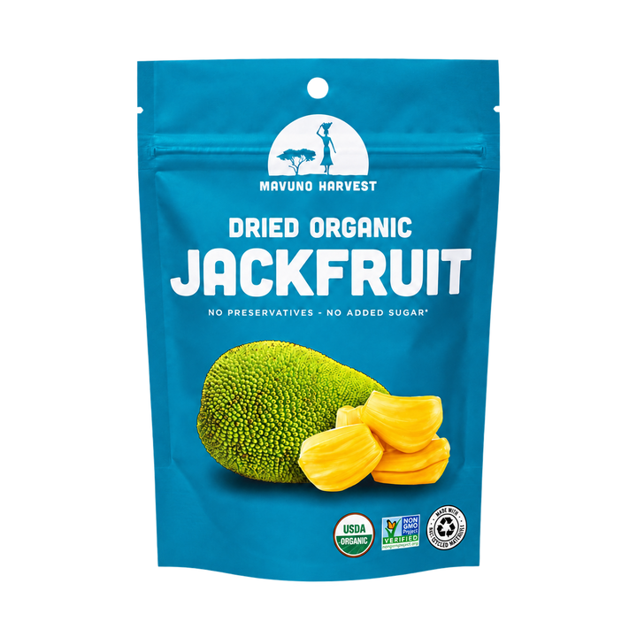 Organic Dried Jackfruit pouch, universal artwork without net-weight print
