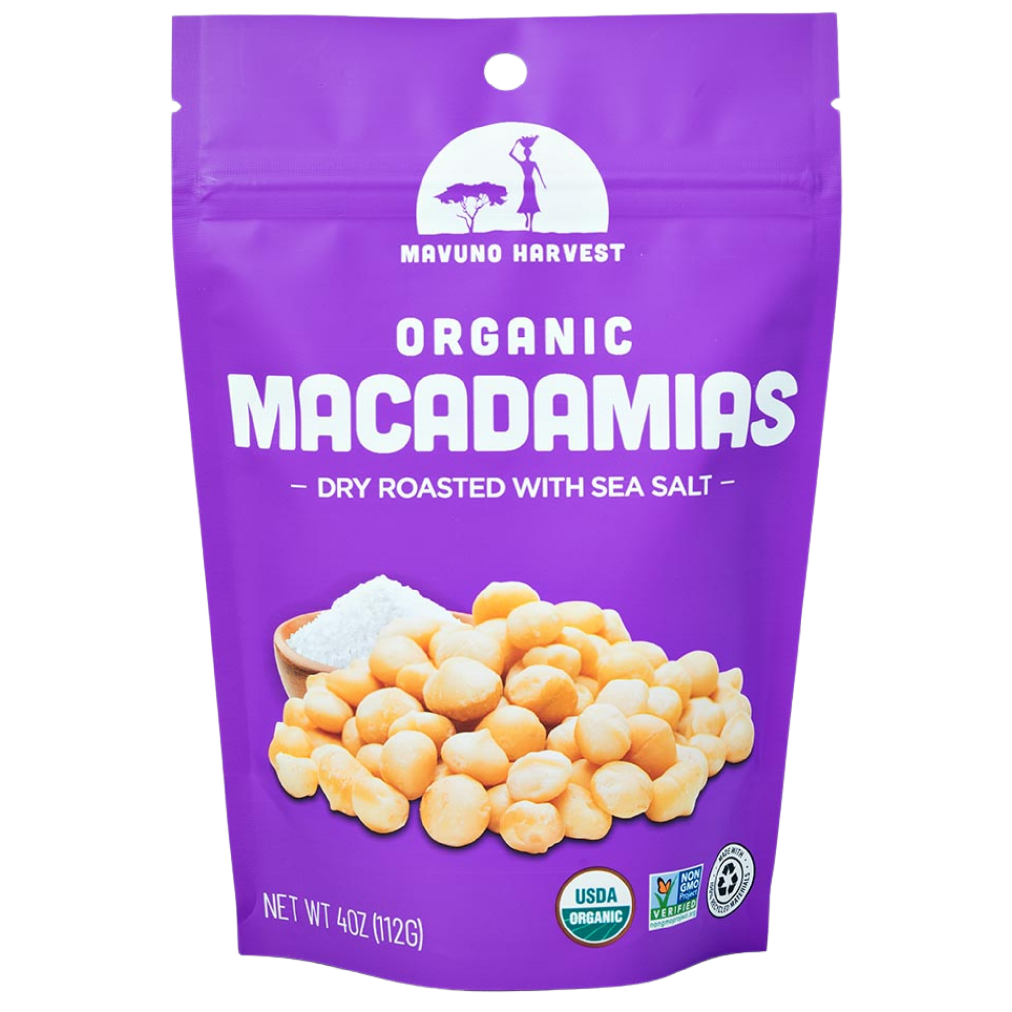 Mavuno Harvest Organic Roasted Macadamias with Sea Salt pouch