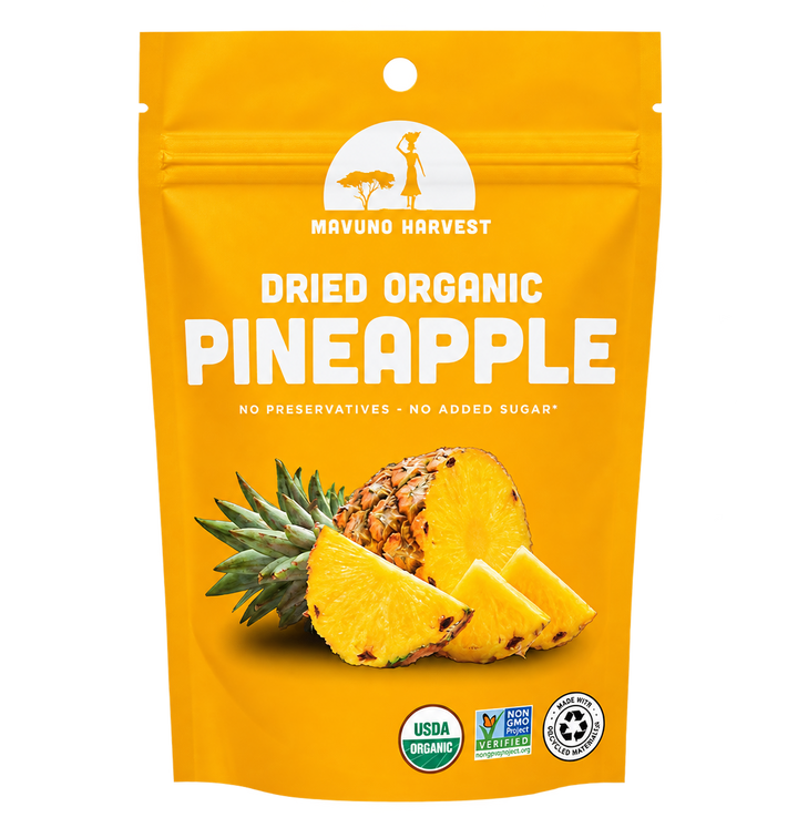 Organic Dried Pineapple pouch, universal artwork without net-weight print
