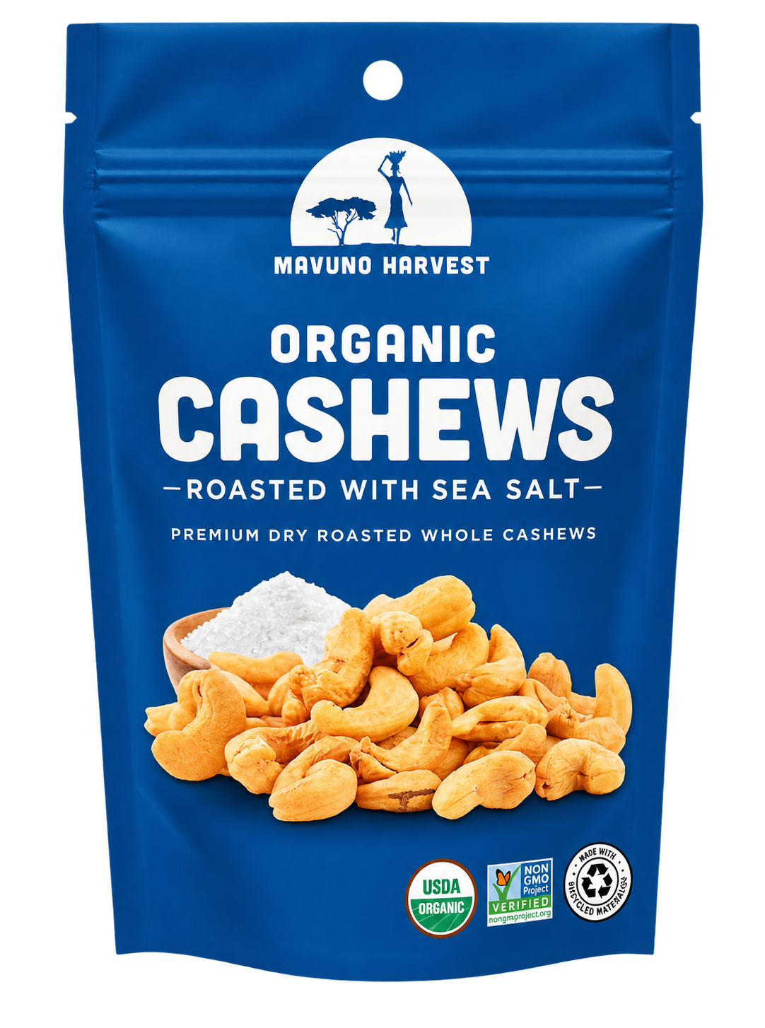 Mavuno Harvest Organic Roasted Cashews with Sea Salt pouch
